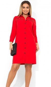 Женское платье-рубашка красного цвета размеры от XL ПБ-379, фото