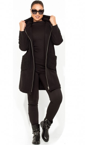 Черное кашемировое пальто с каракулем размеры от XL 5110, фото