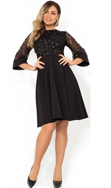 Черное платье с верхом из сетки с лепестками размеры от XL ПБ-823, фото
