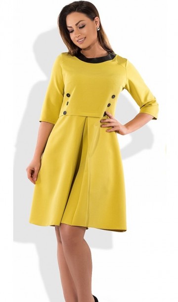 Экстравагантное желтое офисное платье размеры от XL ПБ-806, фото