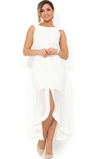 Гипюровое платье с воротником анжелика белое размеры от XL ПБ-813, фото