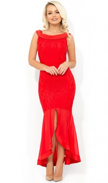 Гипюровое платье с воротником анжелика красное Д-1664