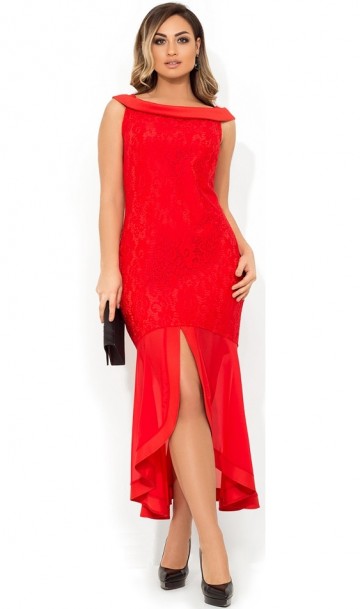 Гипюровое платье с воротником анжелика красное размеры от XL ПБ-815, фото