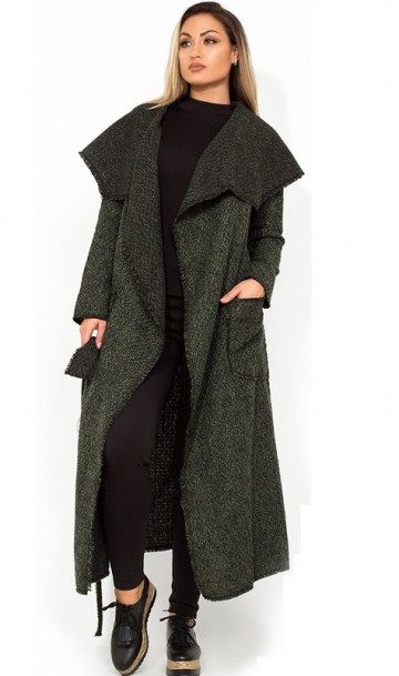 Кардиган пальто из букле удлинённый на запах с поясом размеры от XL 5111, фото