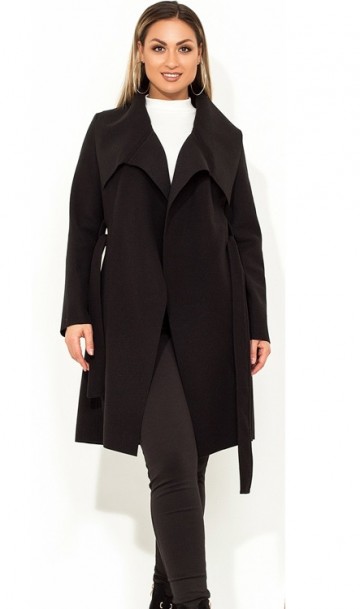 Кашемировое черное пальто на запах с воротником размеры от XL 5104
