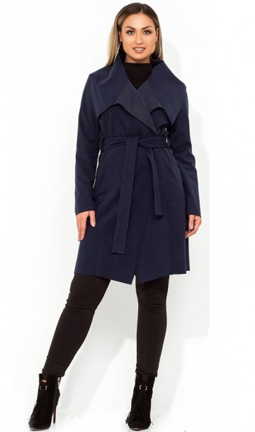 Кашемировое пальто на запах темно синее размеры от XL 5106, фото