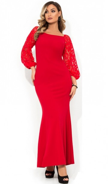 Красивое платье в пол красное покроя русалка размеры от XL ПБ-174, фото