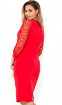 Красное платье миди с украшением на горловине размеры от XL ПБ-802, фото 2