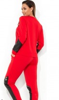 Красный костюм с декором из жемчуга, эко-кожи и молний размеры от XL 2229, фото 2
