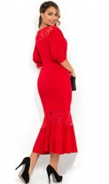 Платье русалка красное с рукавами-фонарик и гипюровыми вставками размеры от XL ПБ-159, фото 2