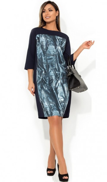 Стильное женское платье темно-синего цвета размеры от XL ПБ-161, фото
