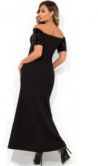 Вечернее платье в пол черное с разрезом размеры от XL ПБ-123, фото 2