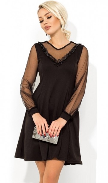 Черное нарядное платье свободного кроя Д-1726
