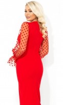 Красное нарядное платье миди с прозрачными рукавами Д-1695 фото 2