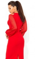 Красное платье-миди украшенное бижутерией Д-1703 фото 2