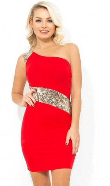 Красное праздничное мини платье с пайеткой Д-1694