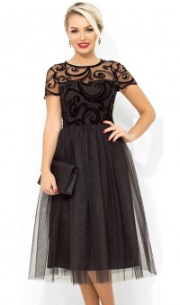 Платье-коктейль с завышенной талией черное Д-1671
