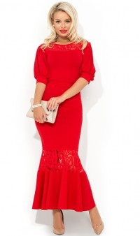 Платье-русалка с рукавами-фонарик красное Д-1690