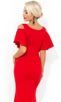 Вечернее платье-русалка с воланами на плечах красное Д-1688 фото 2