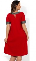 Красное платье-миди трапеция с контрастным декором размеры от XL ПБ-772, фото 2