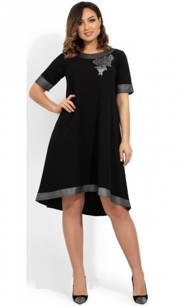 Стильное платье-миди черное с контрастным декором размеры от XL ПБ-774, фото