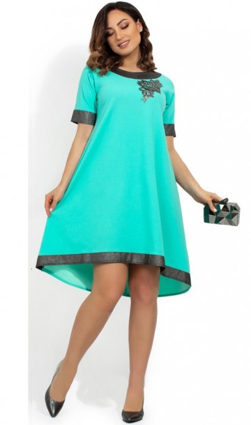 Стильное платье-миди ментоловое с контрастным декором размеры от XL ПБ-517, фото