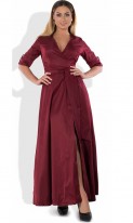 Бордовое платье макси в пол на запах размеры от XL ПБ-656, фото