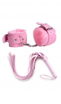 Розовый набор для игр БДСМ наручники и плетка А-1137