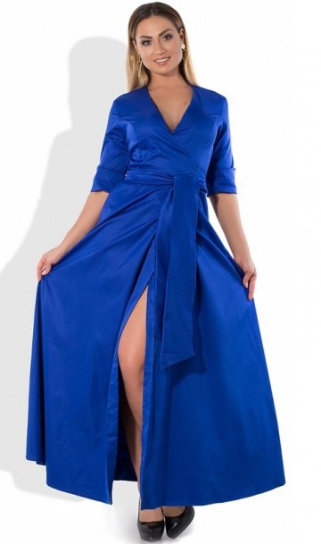 Синее платье макси в пол на запах размеры от XL ПБ-403, фото