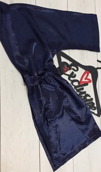Эксклюзивный атласный халат темно-синий АТ-1079