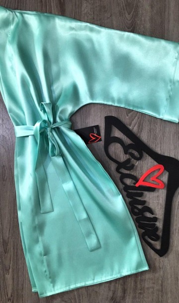 Атласный халат ментолового цвета АТ-1123, фото