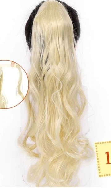 Хвост шиньон на заколке термо волосы блонд 56 см ВЛ-102