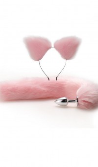 Секс набор розовый - анальная пробка хвостик и ушки А-1201