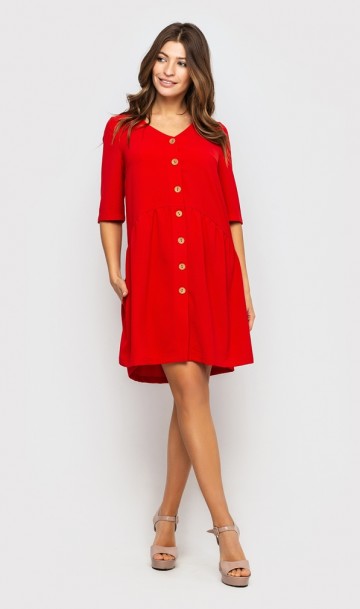 Платье на пуговицах красное Д-566