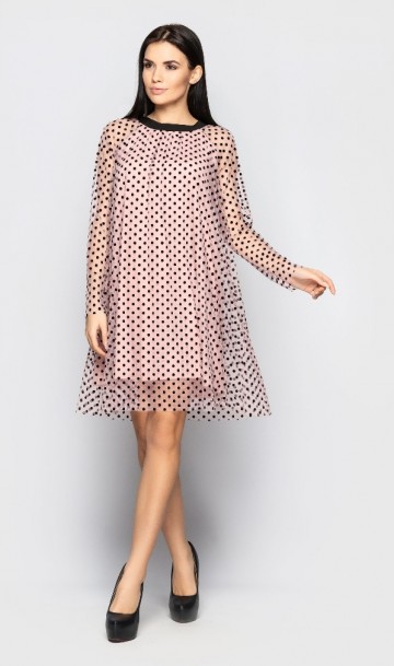 Платье в мелкий горошек розовое Д-597