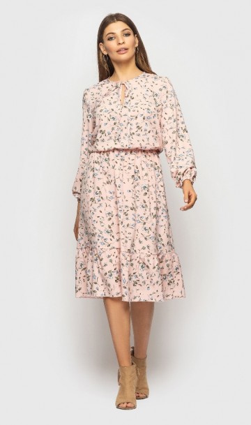 Романтичное платье с завязками розовое Д-1272