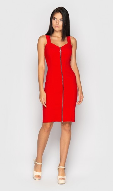 Стильное платье с молнией красное Д-313