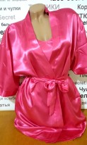 Атласный халат с пеньюаром розовый, фото 2