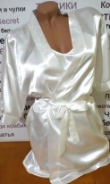 Атласный халат с пеньюаром белый , фото 2
