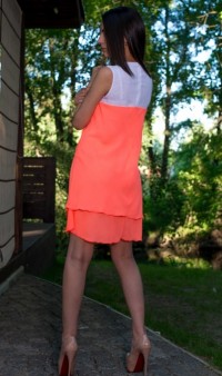 Шифоновое платье на лето персиковое Д-233 фото 2