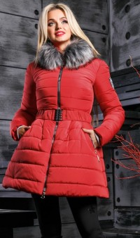 Ультрамодная зимняя курточка красного цвета с пышной юбкой СК-296
