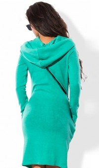 Бирюзовое облегающее платье из вязаного трикотажа ангоры Д-923 фото 2