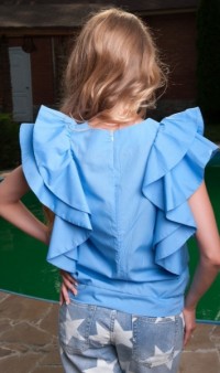 Блуза голубого цвета с воланами СК-403 фото 2