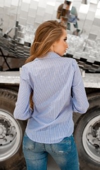 Рубашка с вышивкой в бело-голубую полосочку СК-364 фото 2