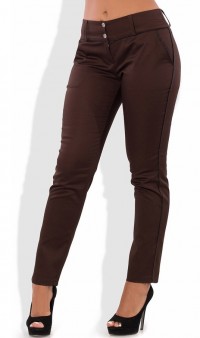 Летние коричневые брюки из стрейч коттона 1314