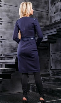 Экстравагантное синее платье с кожаными вставками Д-1033 фото 2