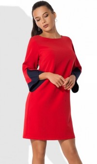 Красное платье с оригинальными рукавами Д-1053