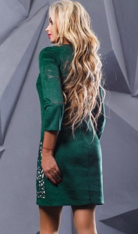 Замшевое зеленое платье с перфорацией Д-1062 фото 2