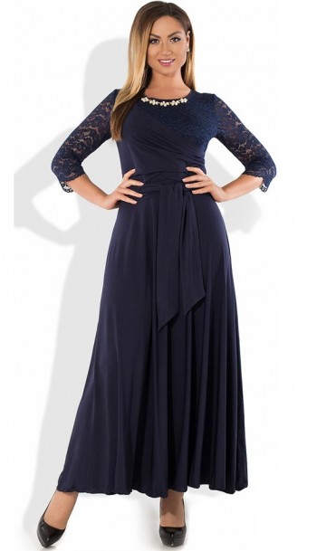 Красивое вечернее платье макси темно-синее размеры от XL ПБ-400, фото