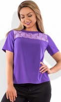 Блуза фиолетовая с гипюровой отделкой размеры от XL 3110, фото